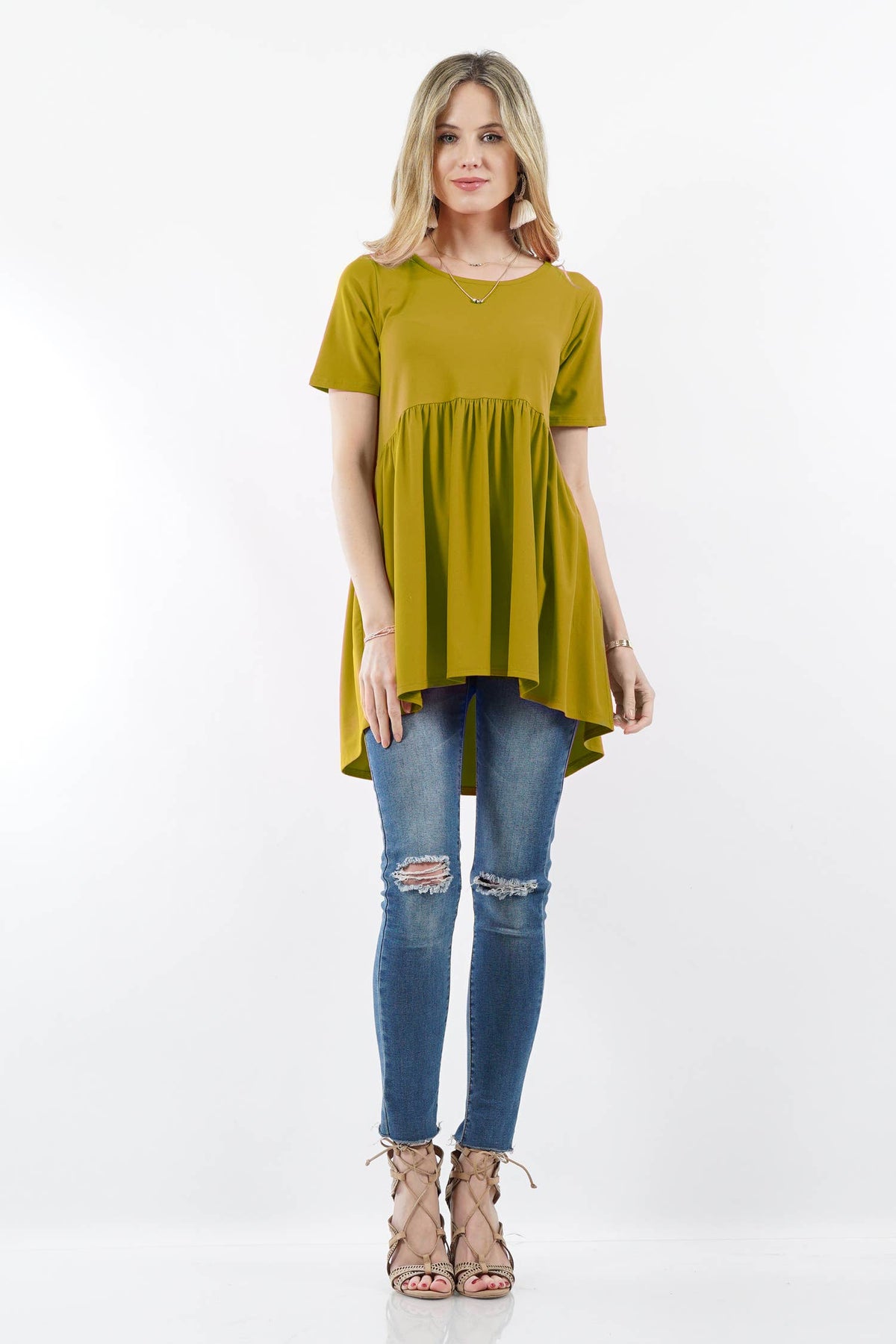 Short Sleeve With Waist Shirring Top