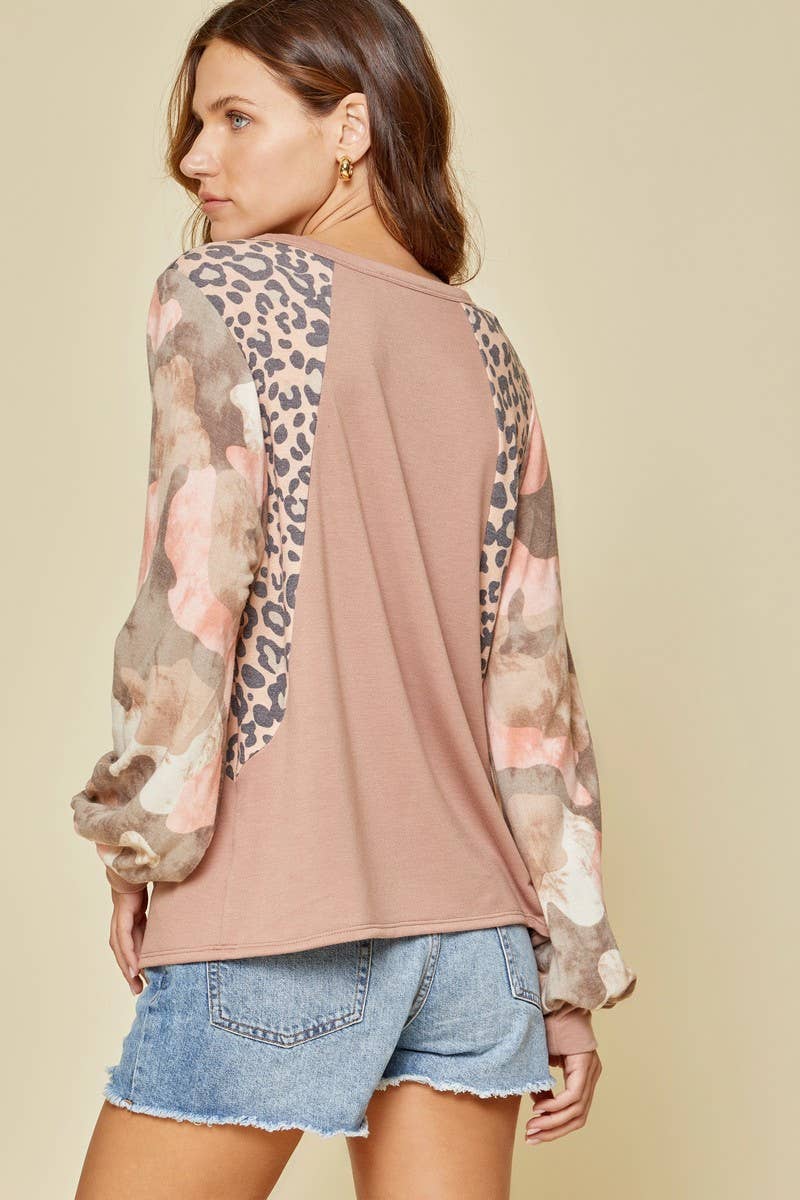 Mauve Leopard Knit Top 3-214P
