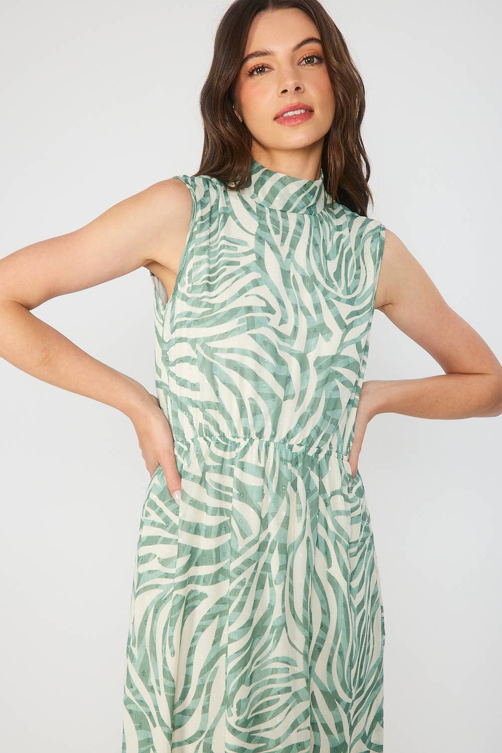 Zebra Print Chiffon Halter Maxi Dress