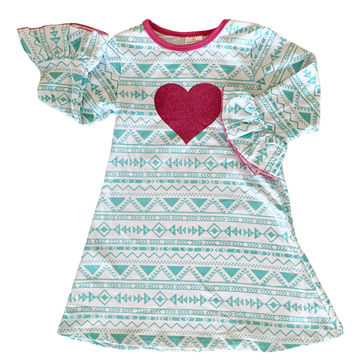 Blue w/Pink Heart Cotton Flowy Dress
