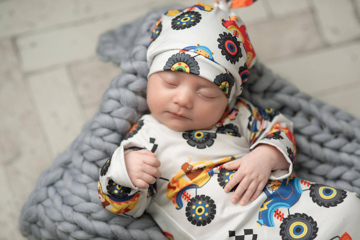 Infant Monster Truck Baby Gown/Hat Set