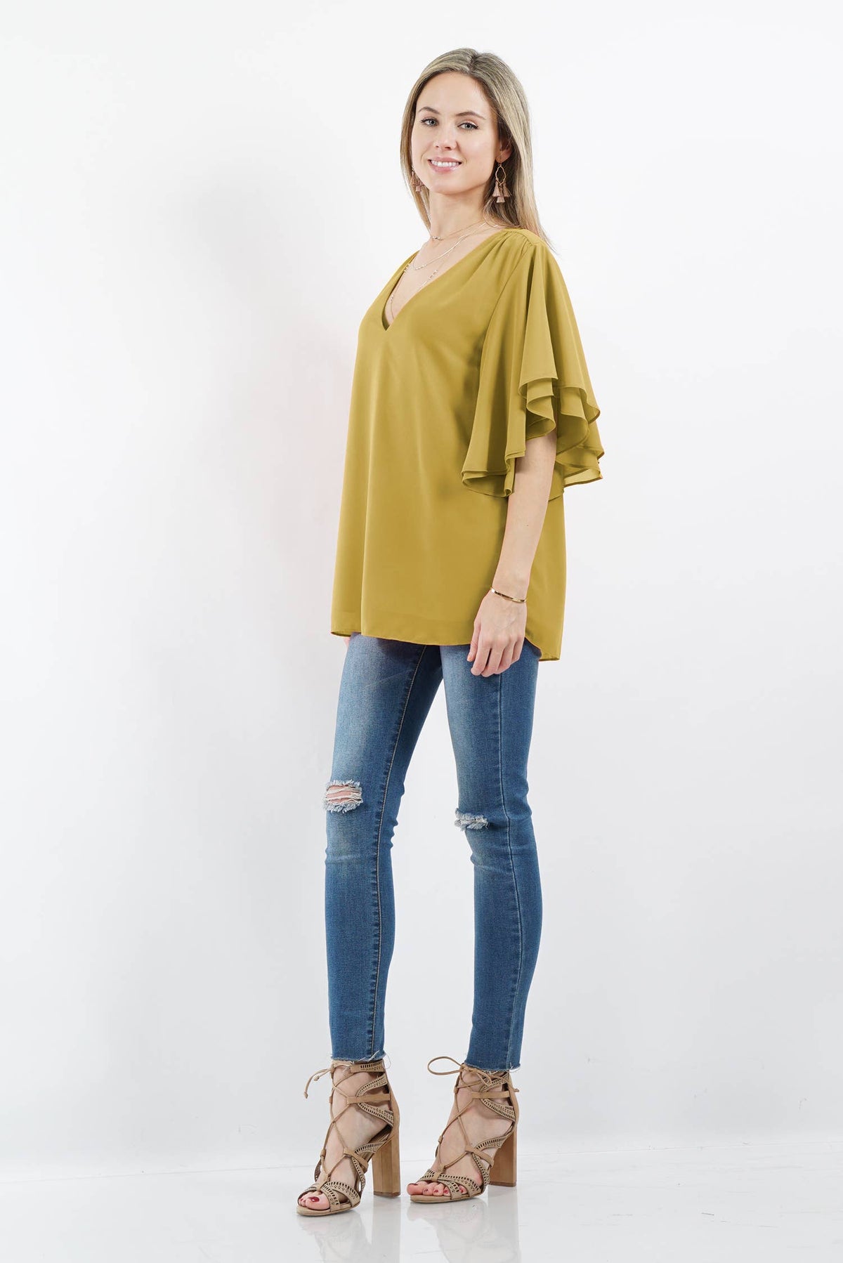 Double Layer Flutter Sleeve Top