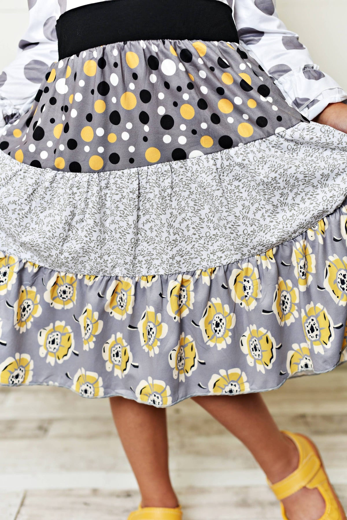 ***SALE*** Girls Gray Polka Dot Tiered Dress - Size 5 Only Available