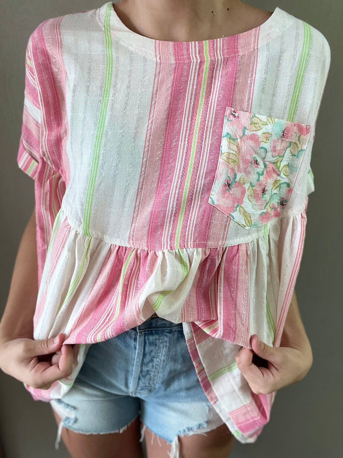 Multi-Stripe & Floral Babydoll Top