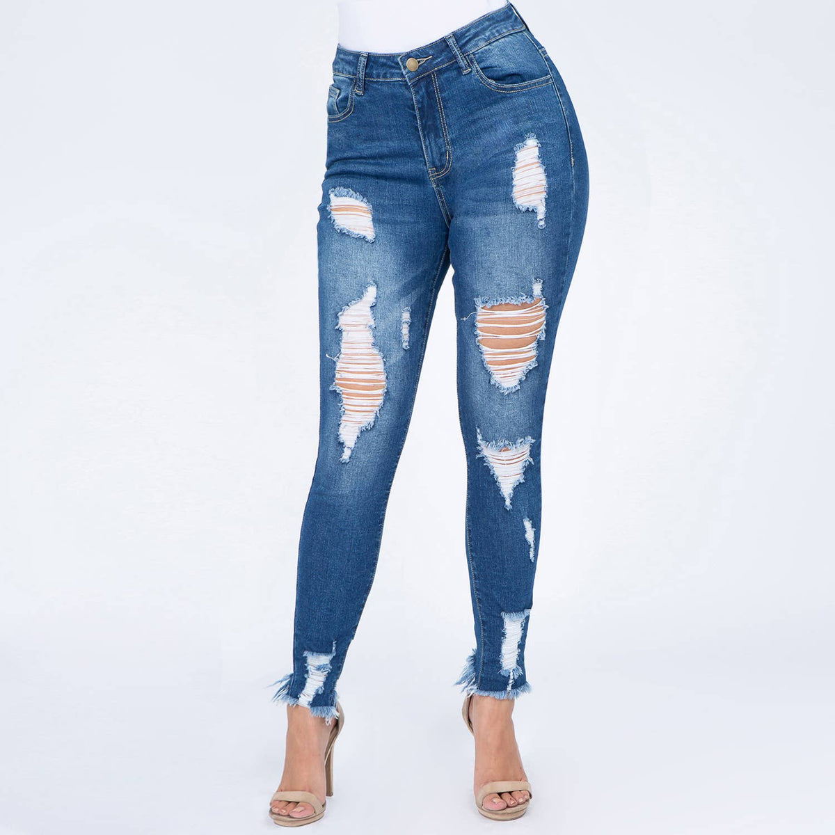 High Waist Distressed Skinny Jeans-RJH5086