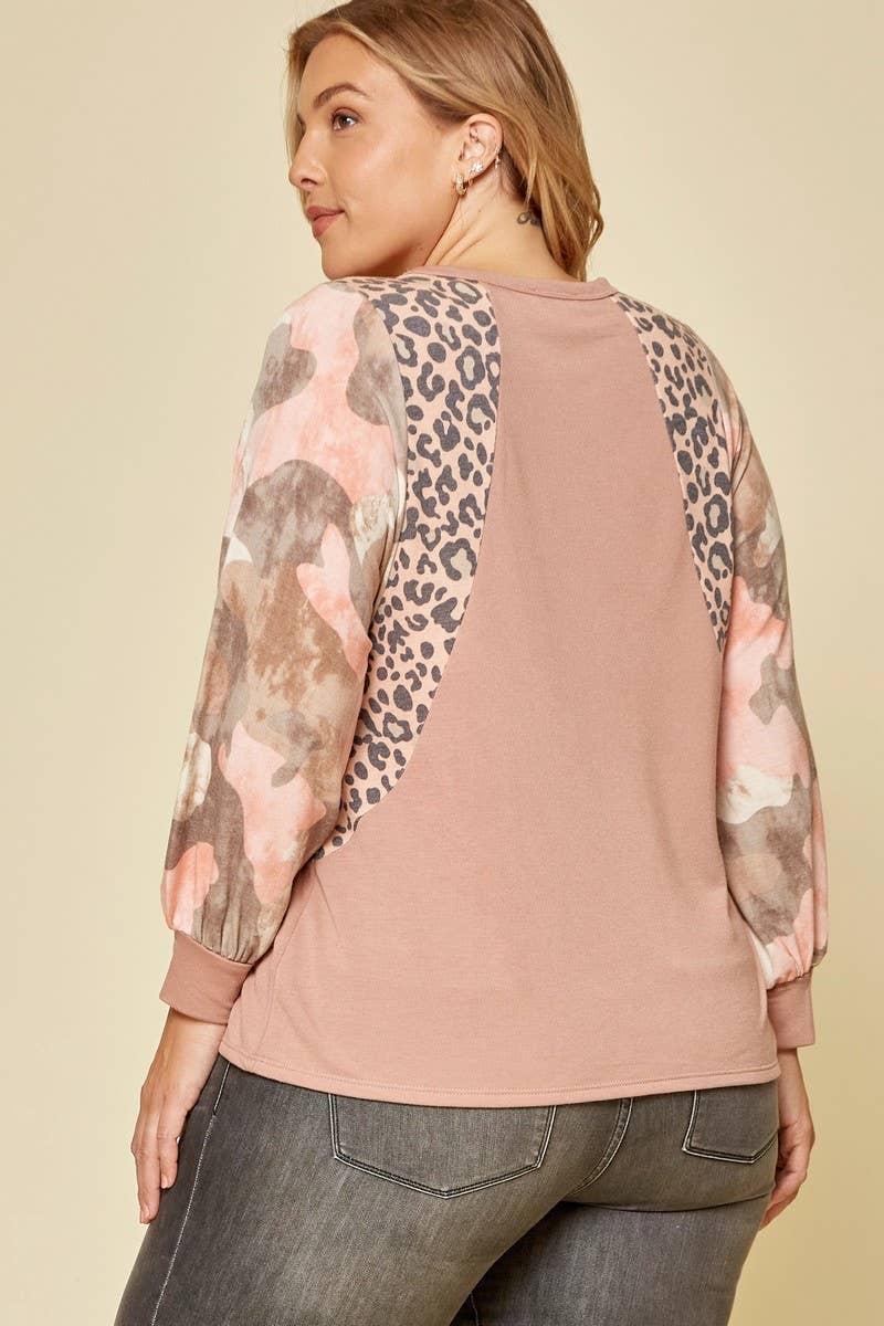 PLUS Mauve Leopard Knit Top P3-214P
