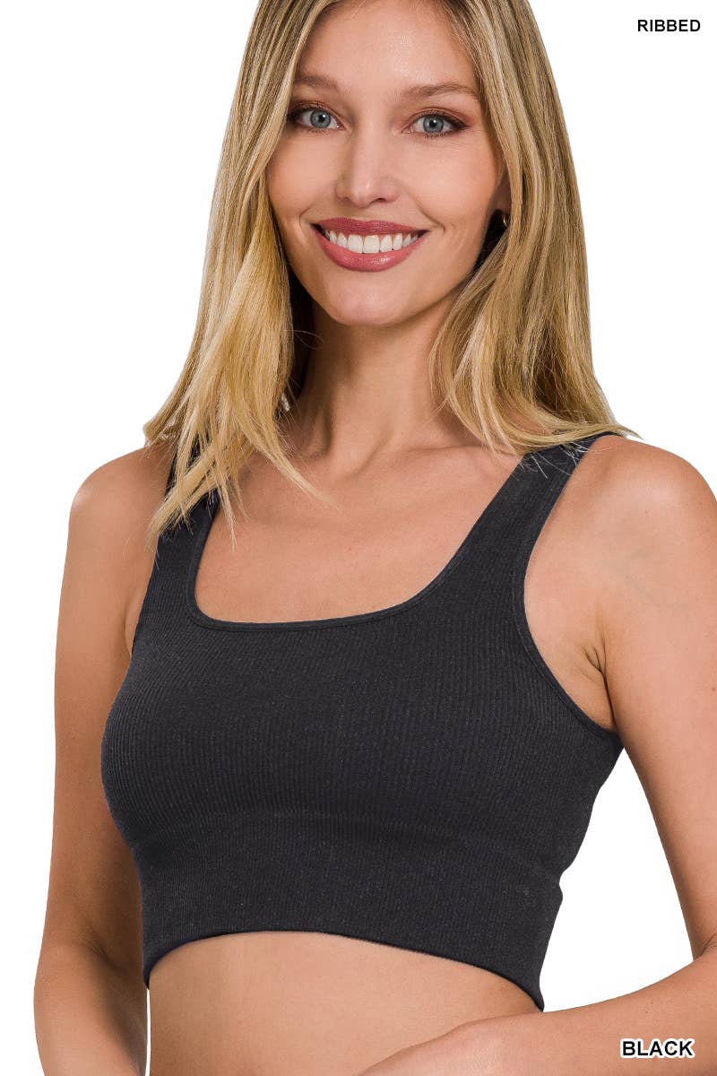Ribbed Square Neck Cropped Tank