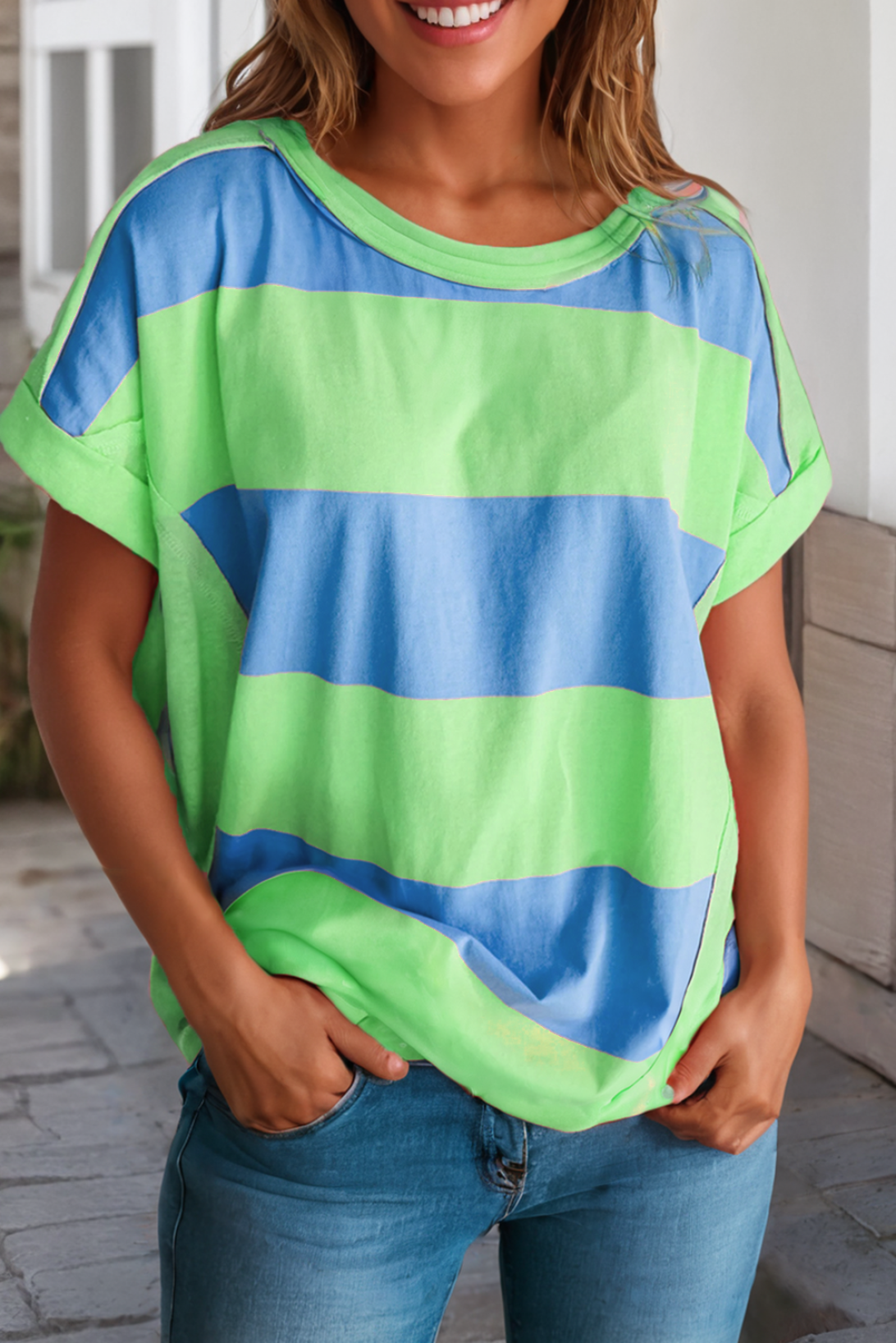 Contrast Stripe Exposed Seam Tee