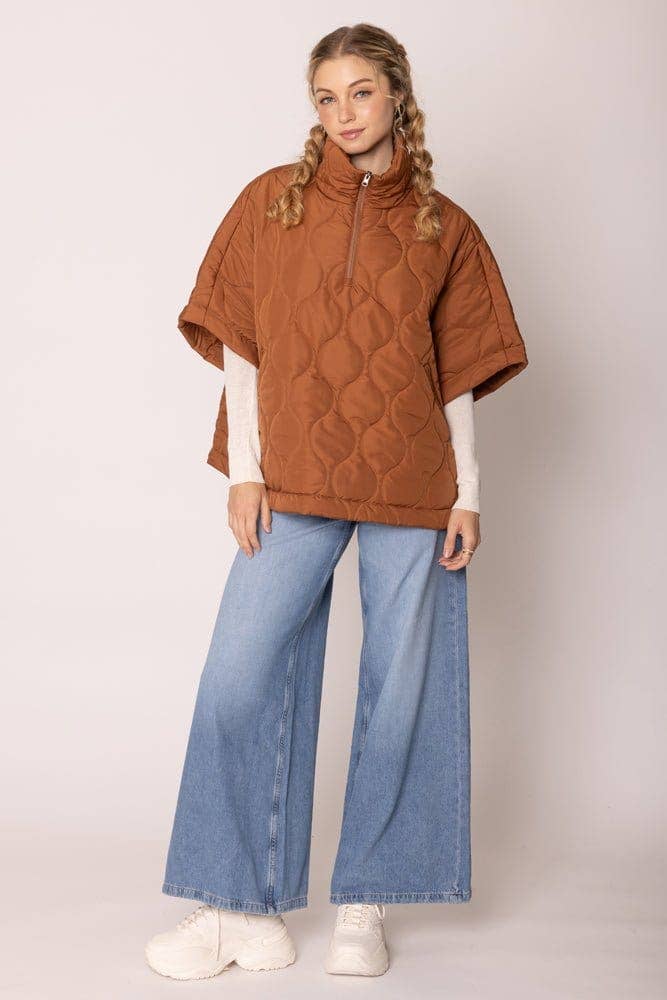 Quarter Zip Quilted Puffer Poncho