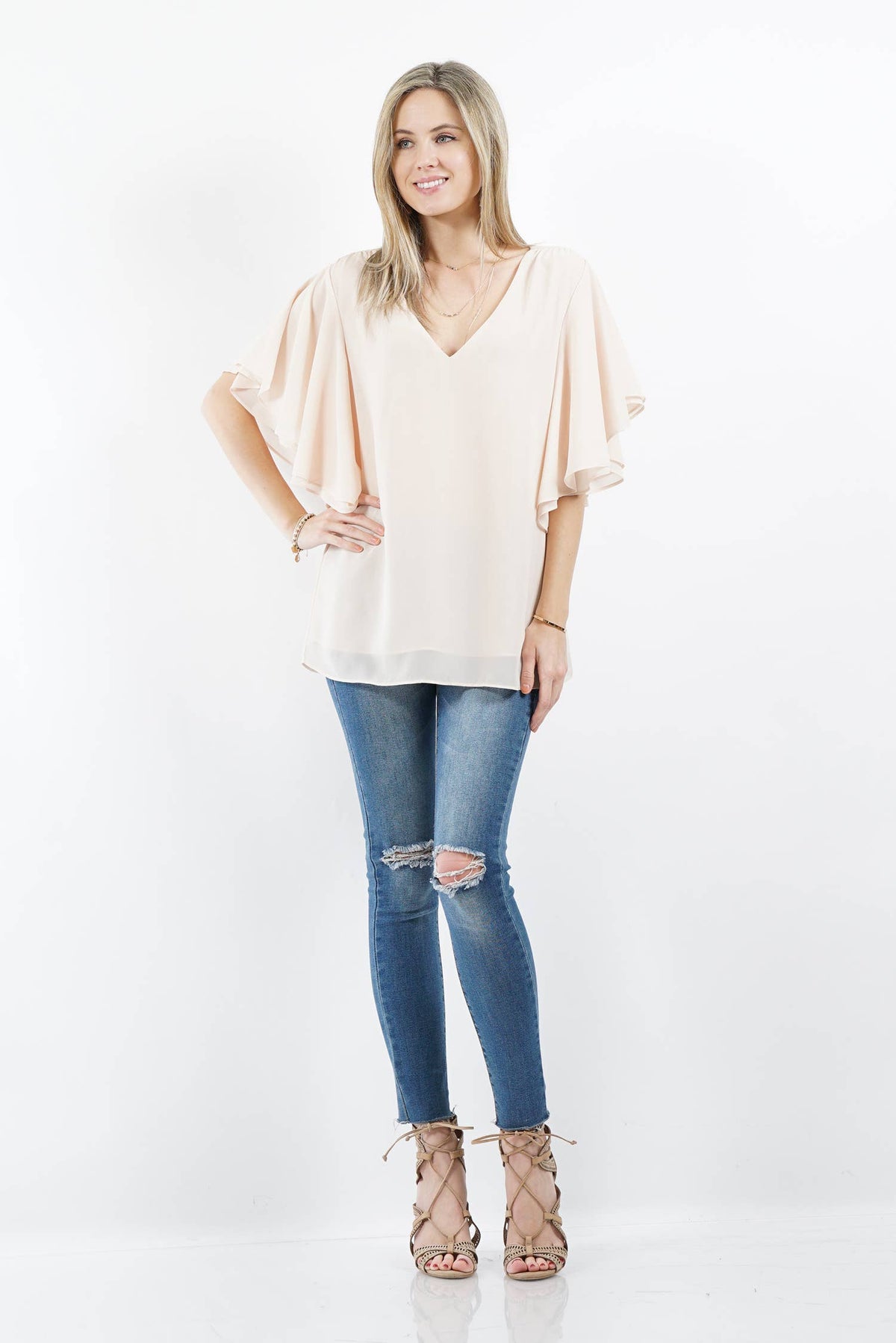 Double Layer Flutter Sleeve Top