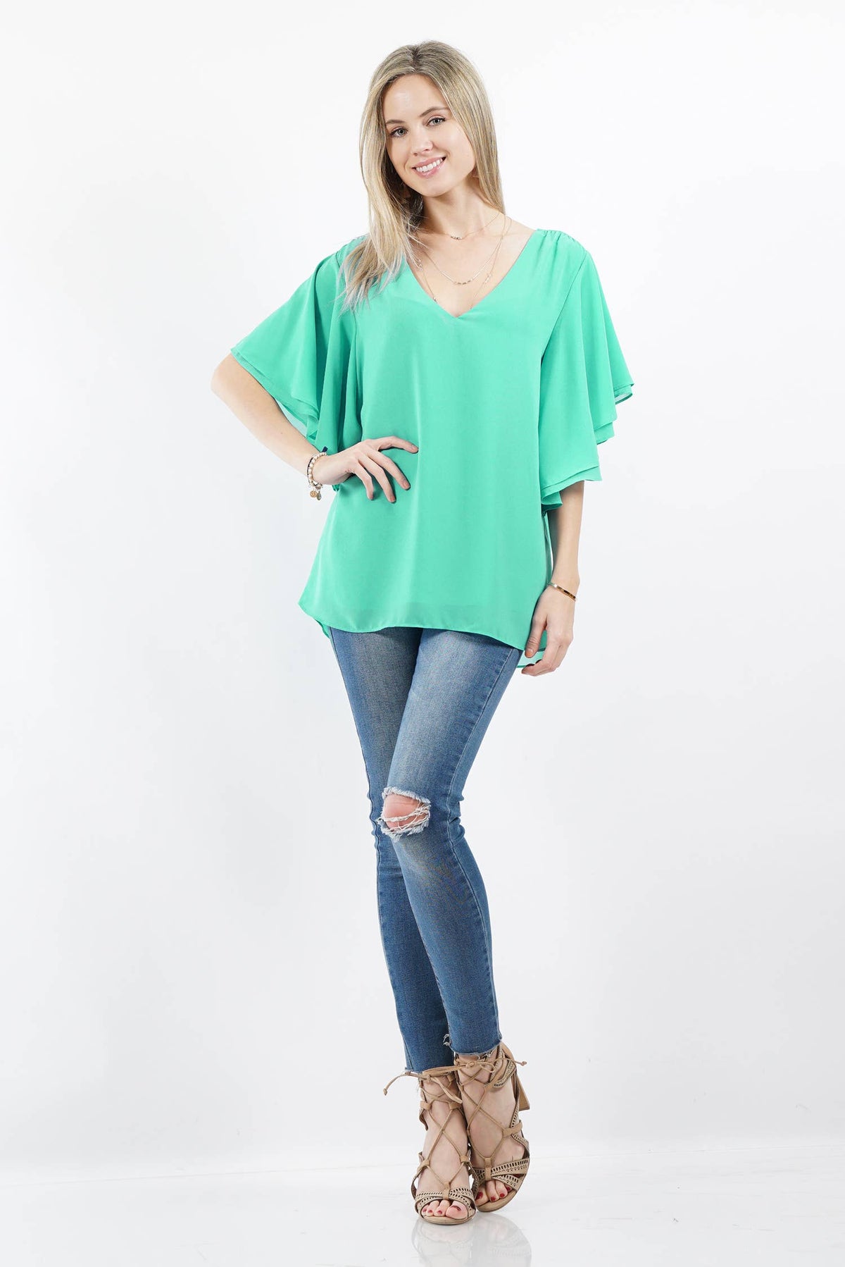 Double Layer Flutter Sleeve Top