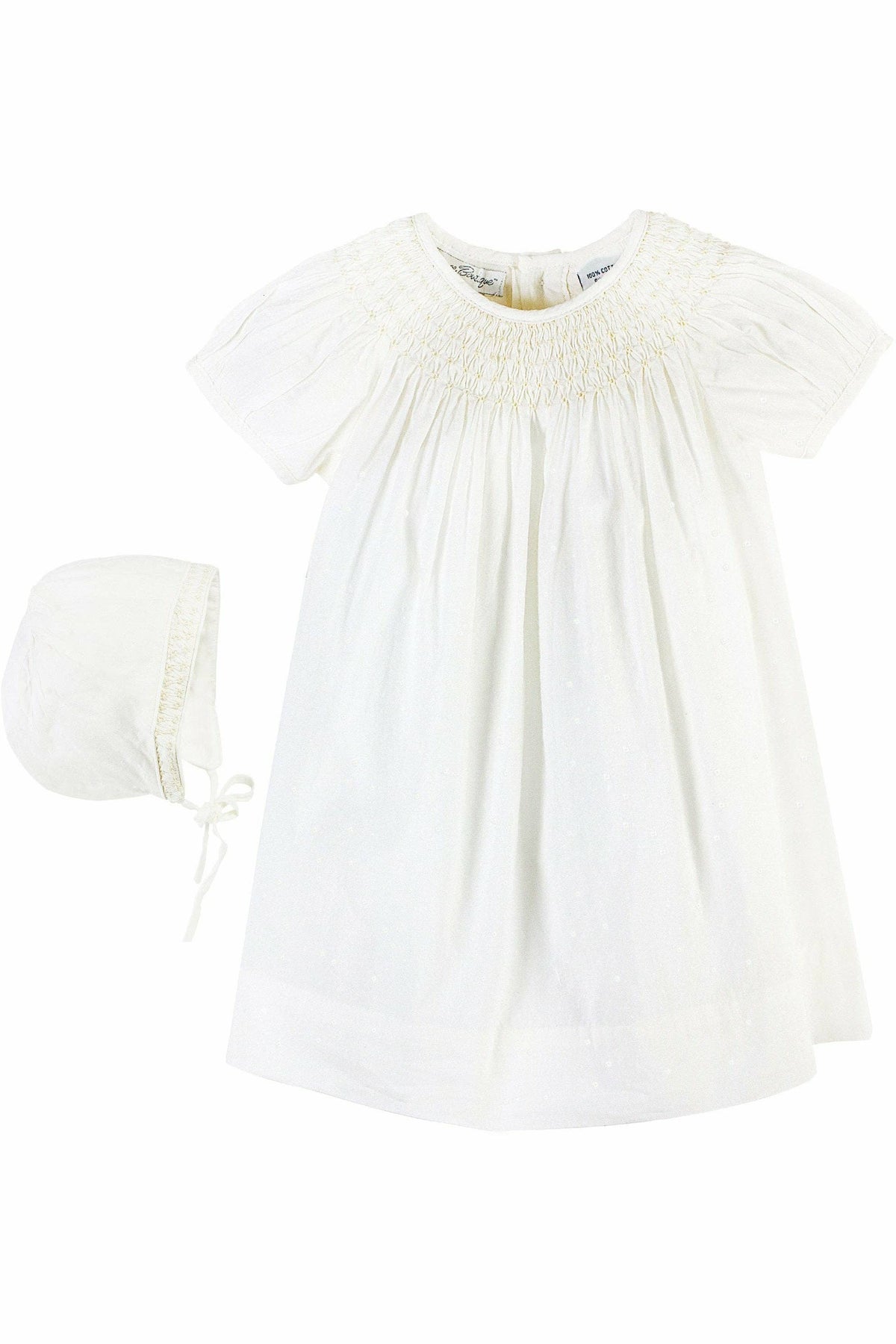 Baby Girls Classic Bishop Dress & Bonnet - Cream