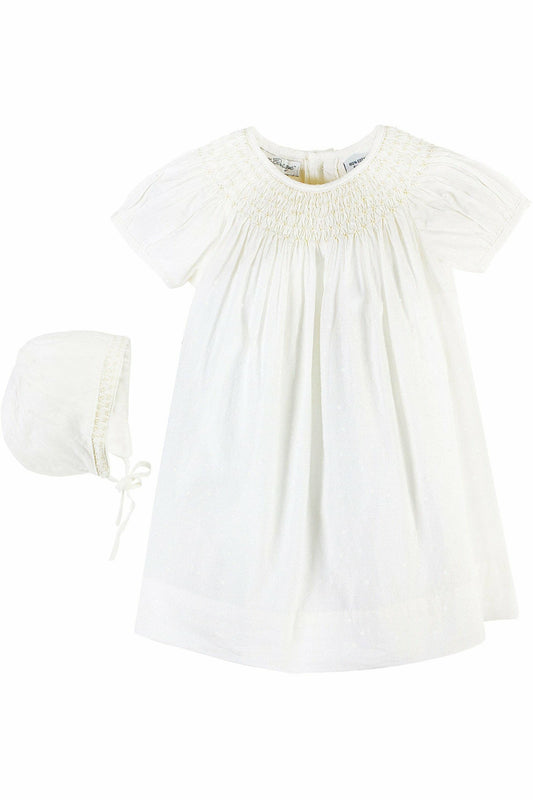 Baby Girls Classic Bishop Dress & Bonnet - Cream
