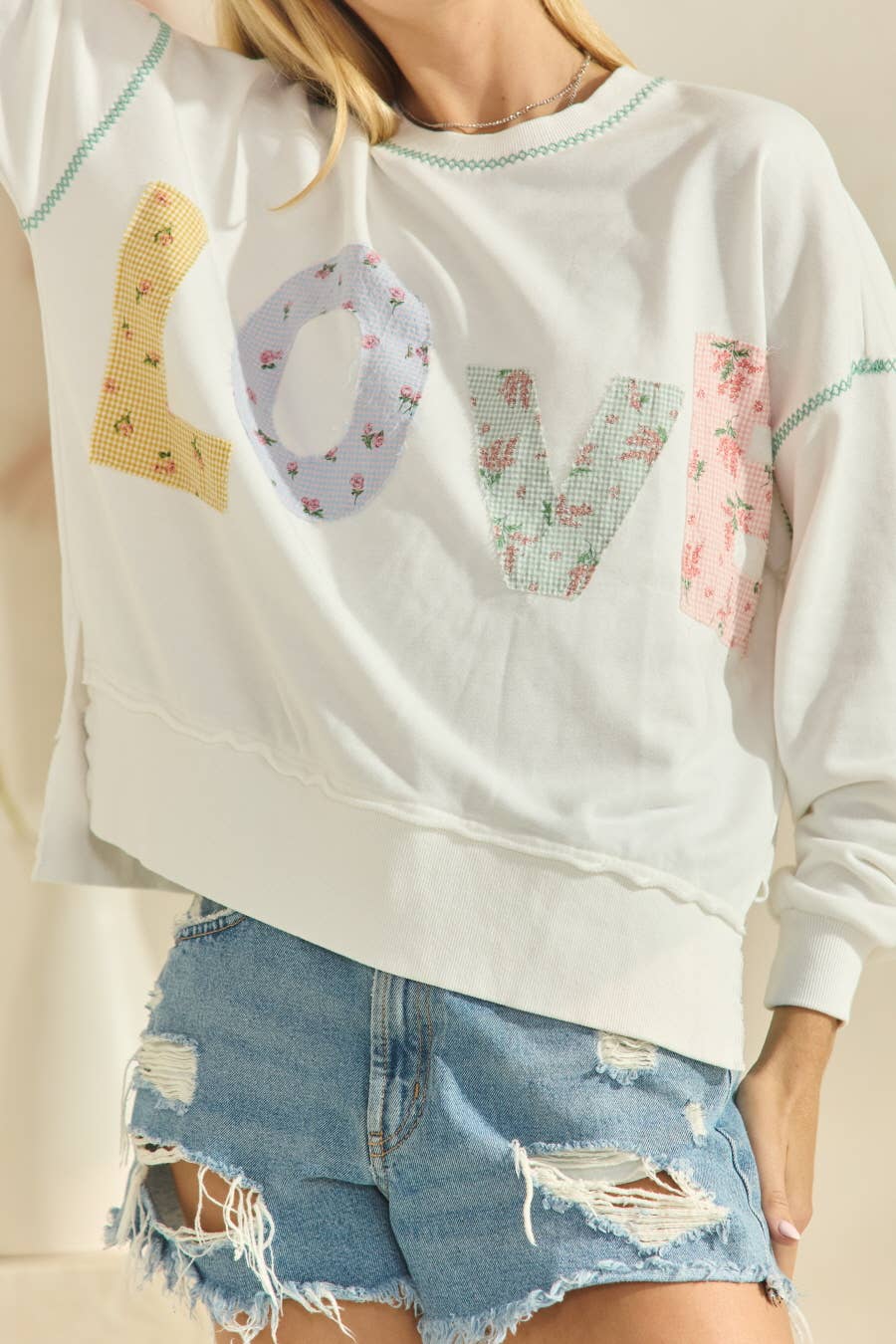 LOVE Contrast Patch French Terry Sweatshirt