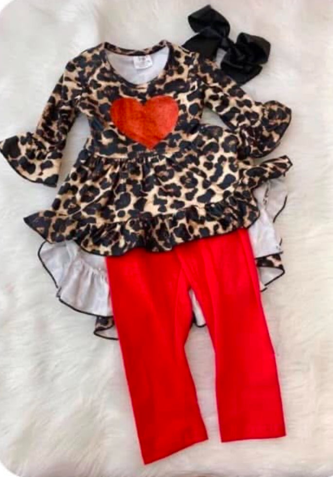 ***SALE*** Leopard & Red Heart 2pc Hi-Low Set