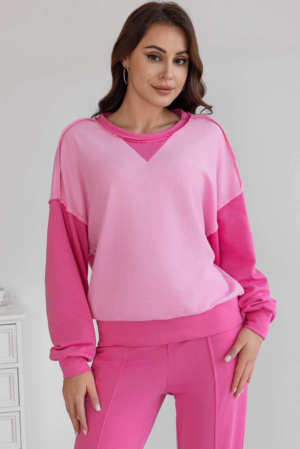 Women's Colorblock Pullover and Drawstring Joggers Set