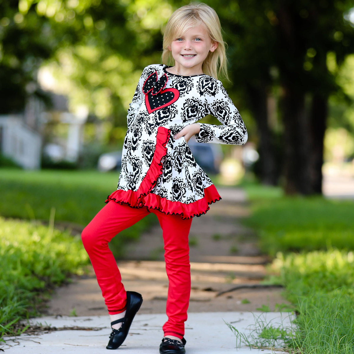 ***SALE*** Damask Heart Red Leggings 2pc Set