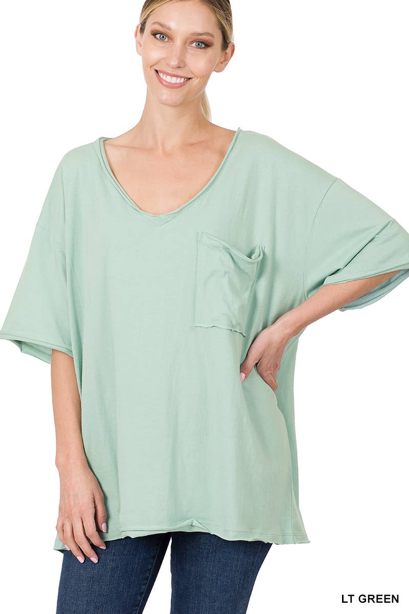 Oversized Front Pocket Raw Edge Boyfriend Tee