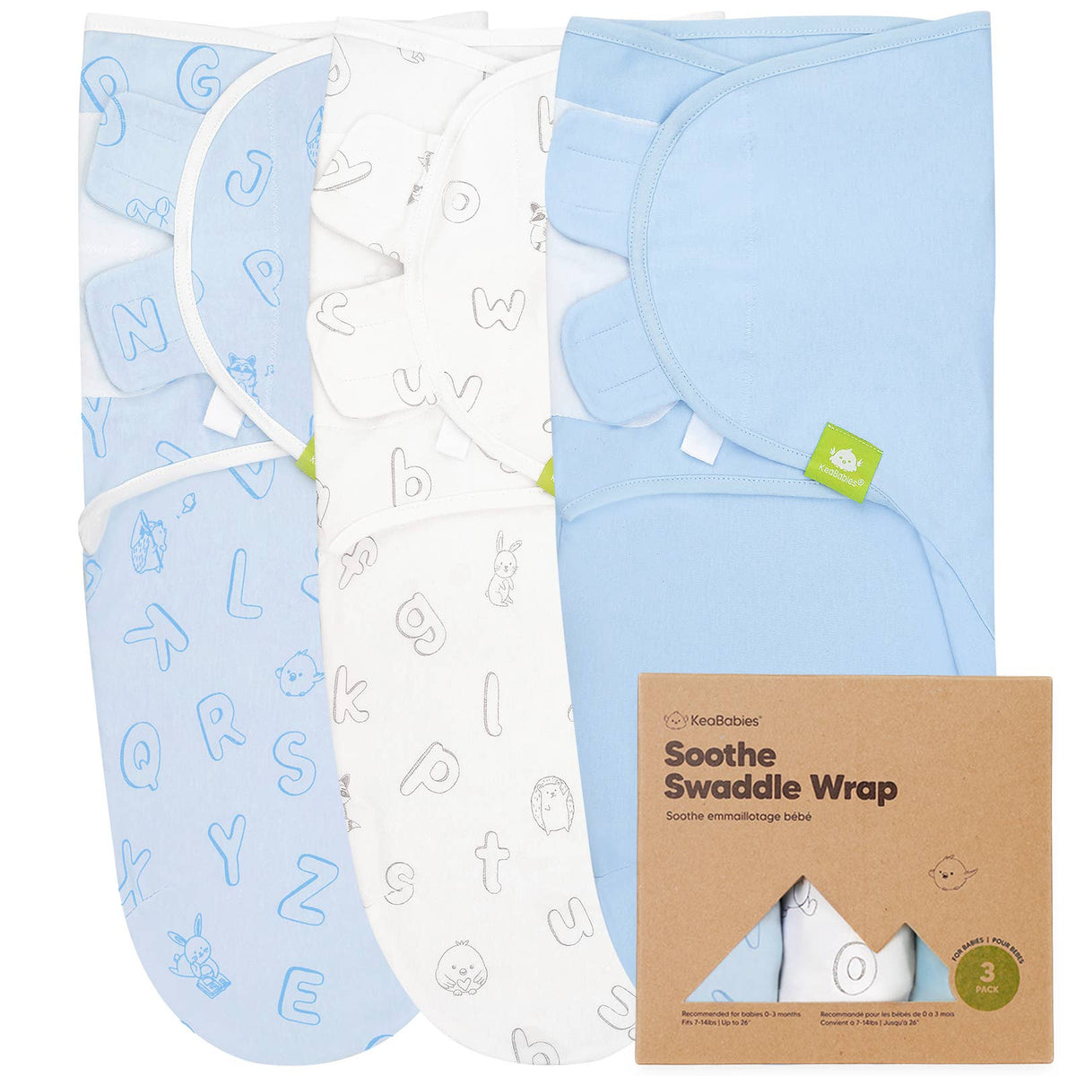 Clouds ABC 3pk Soothe Baby Swaddles 0-3 Months