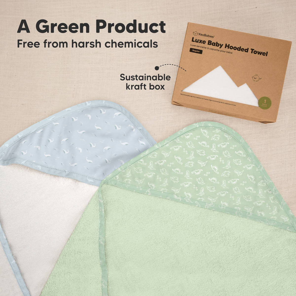 Green Dinos KB Luxe Baby Hooded Towel