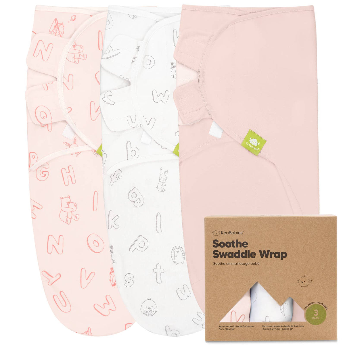 Rose ABC Land - 3pk Soothe Baby Swaddles 0-3 Months