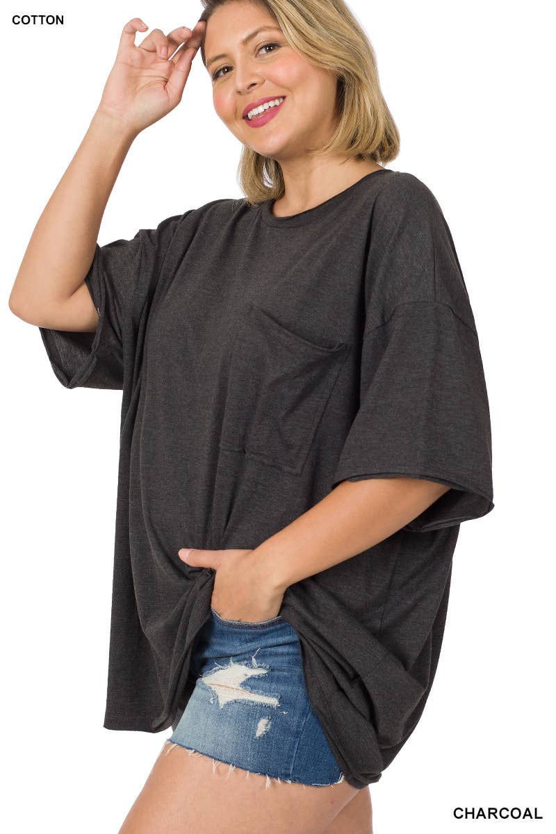 Plus Oversized Front Pocket Raw Edge Boyfriend Tee