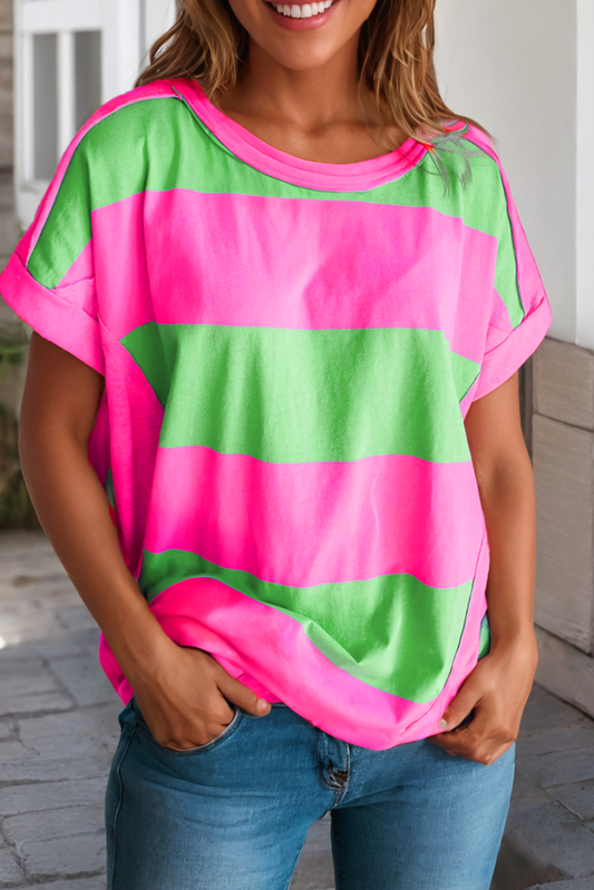 Contrast Stripe Exposed Seam Tee