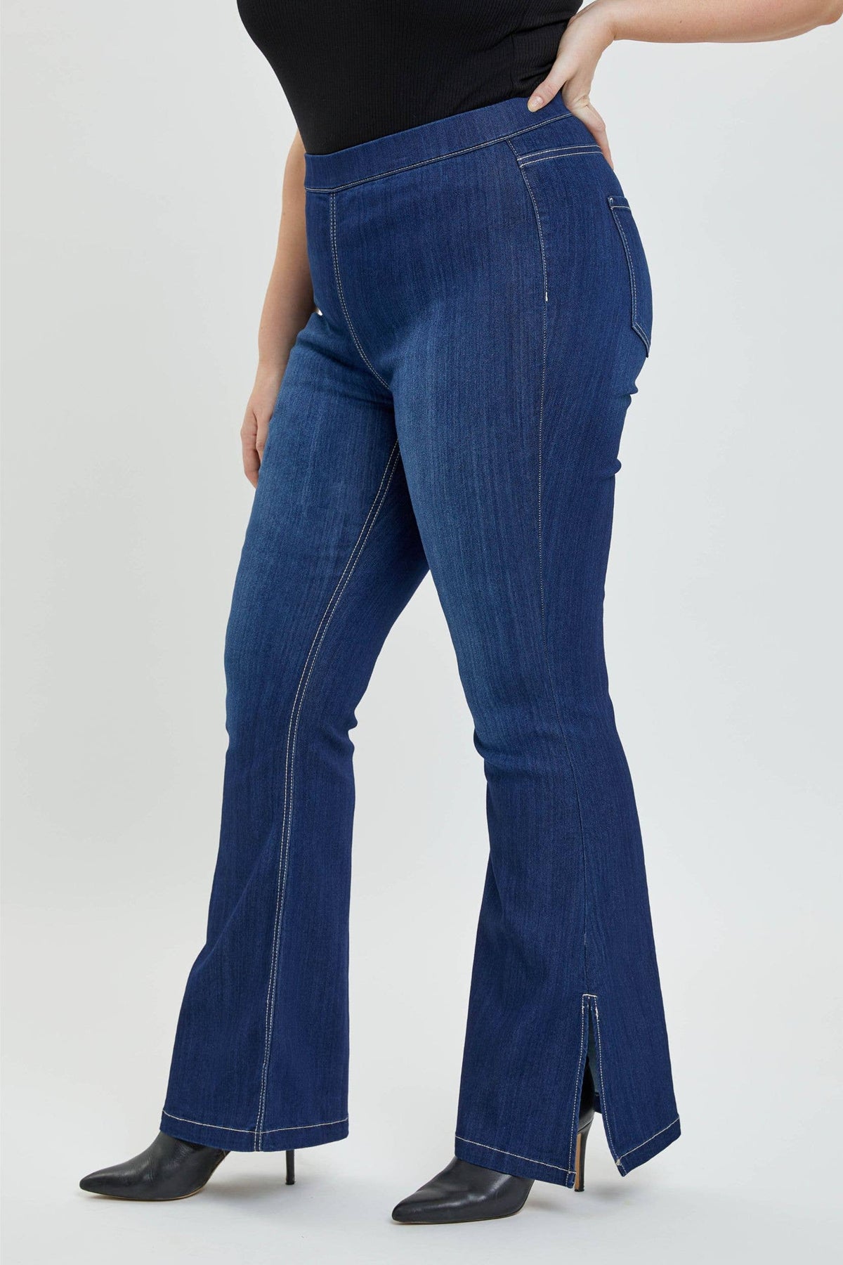 Plus Mid Rise Pull On Flare w/Side SlitAB38664DKP