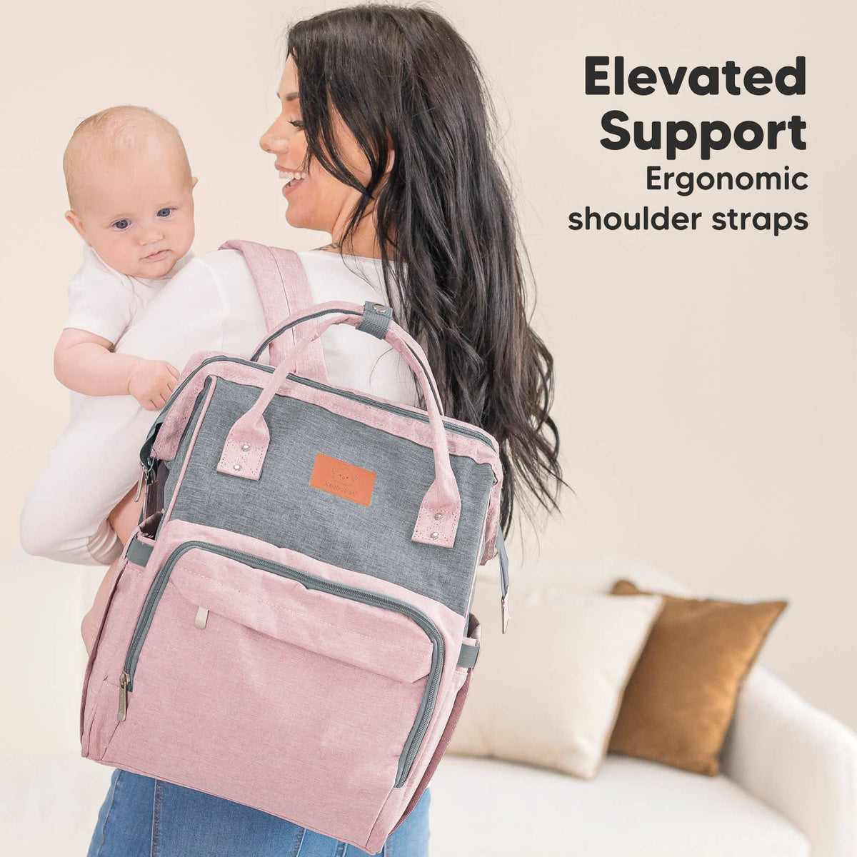 Pink & Grey Diaper Bag Backpack