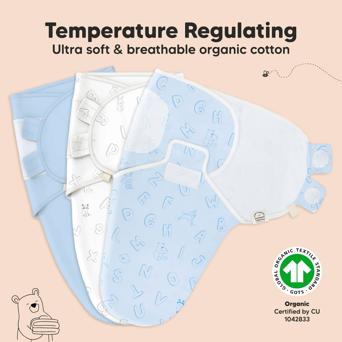 Clouds ABC 3pk Soothe Baby Swaddles 0-3 Months