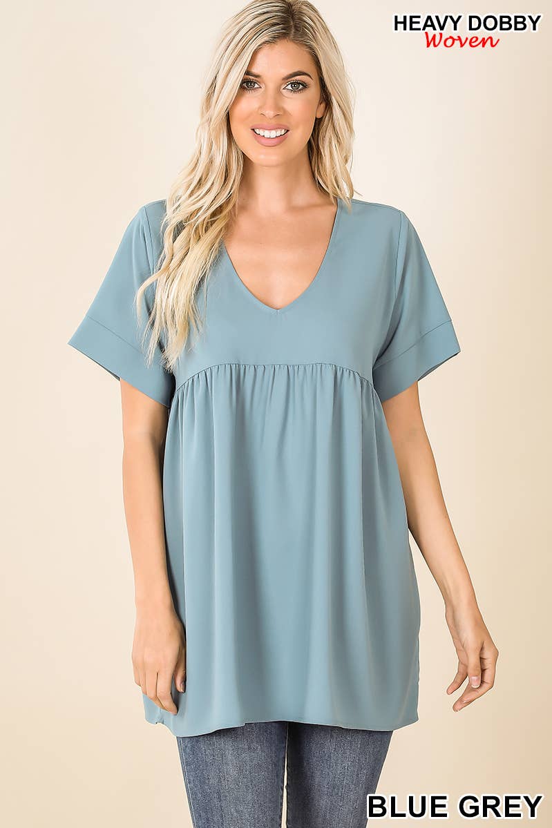Black Empire Waist Shirring Tunic