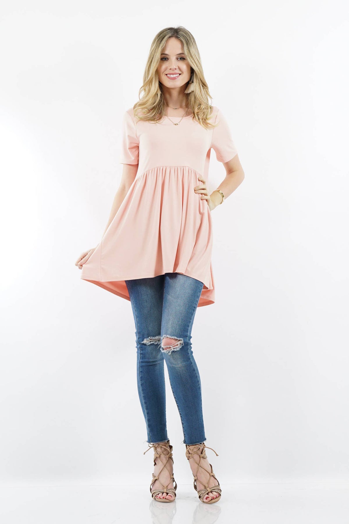 Short Sleeve With Waist Shirring Top