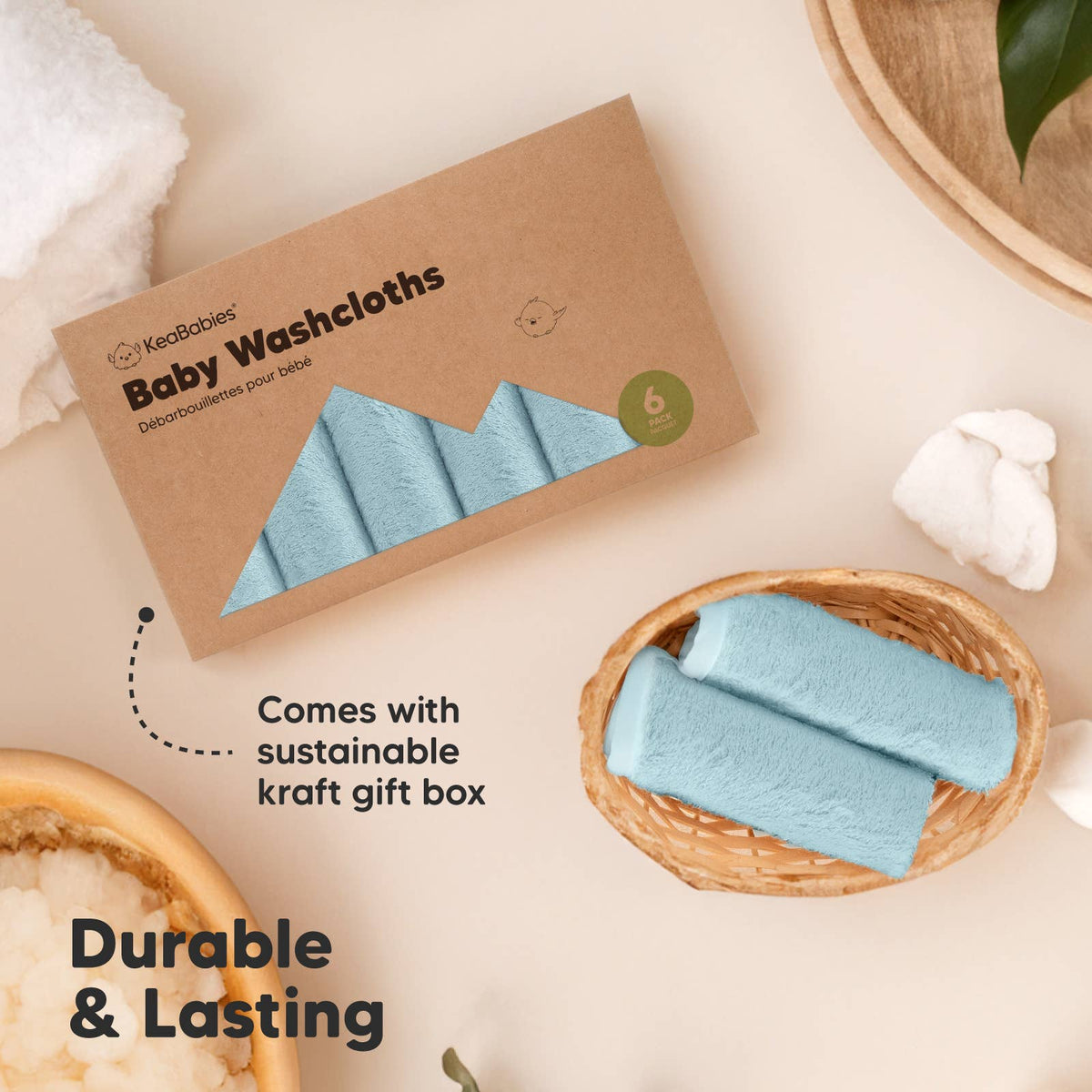 Sky Blue - 6-Pack Baby Wash Cloths