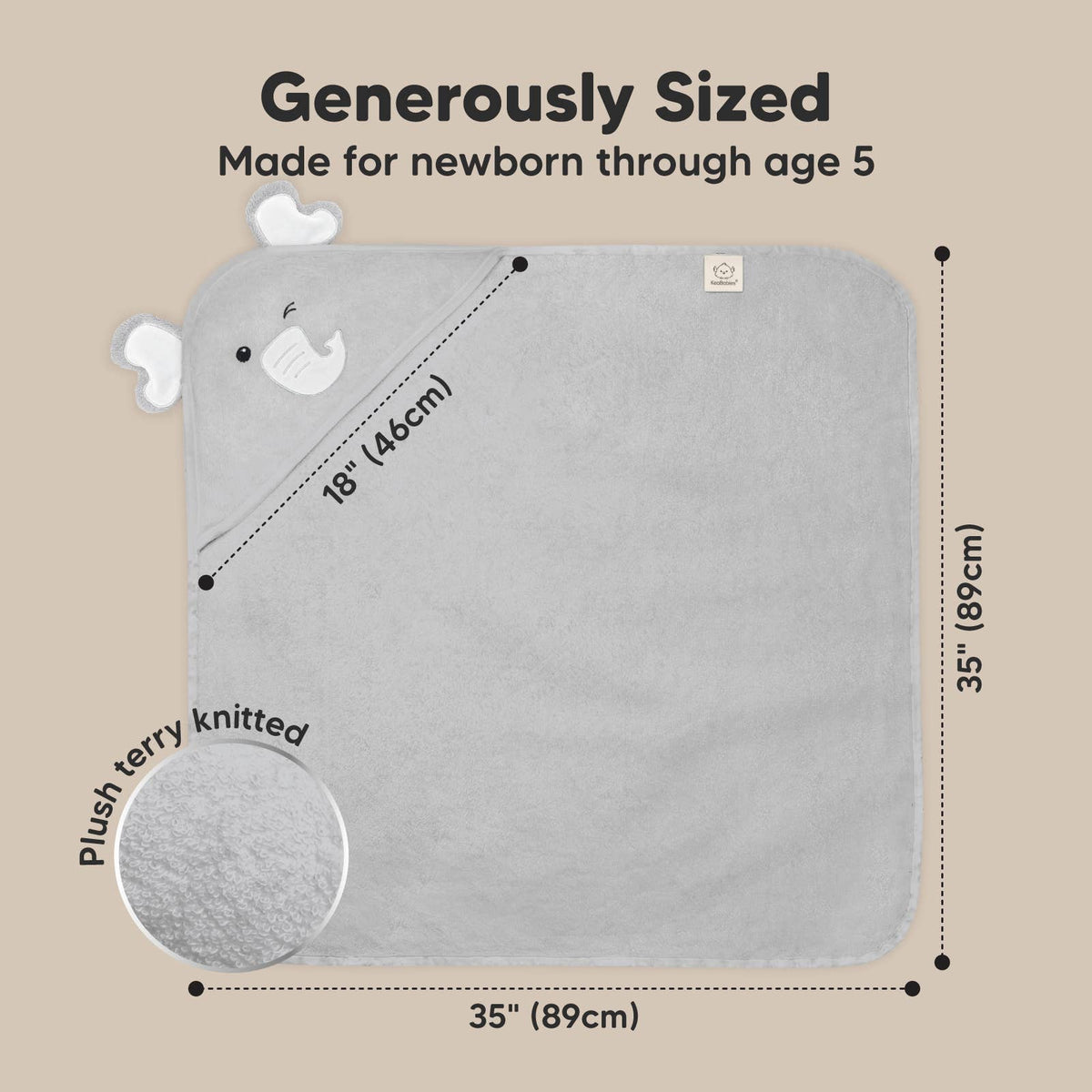 Elephant KB Cuddle Baby Hooded Towel