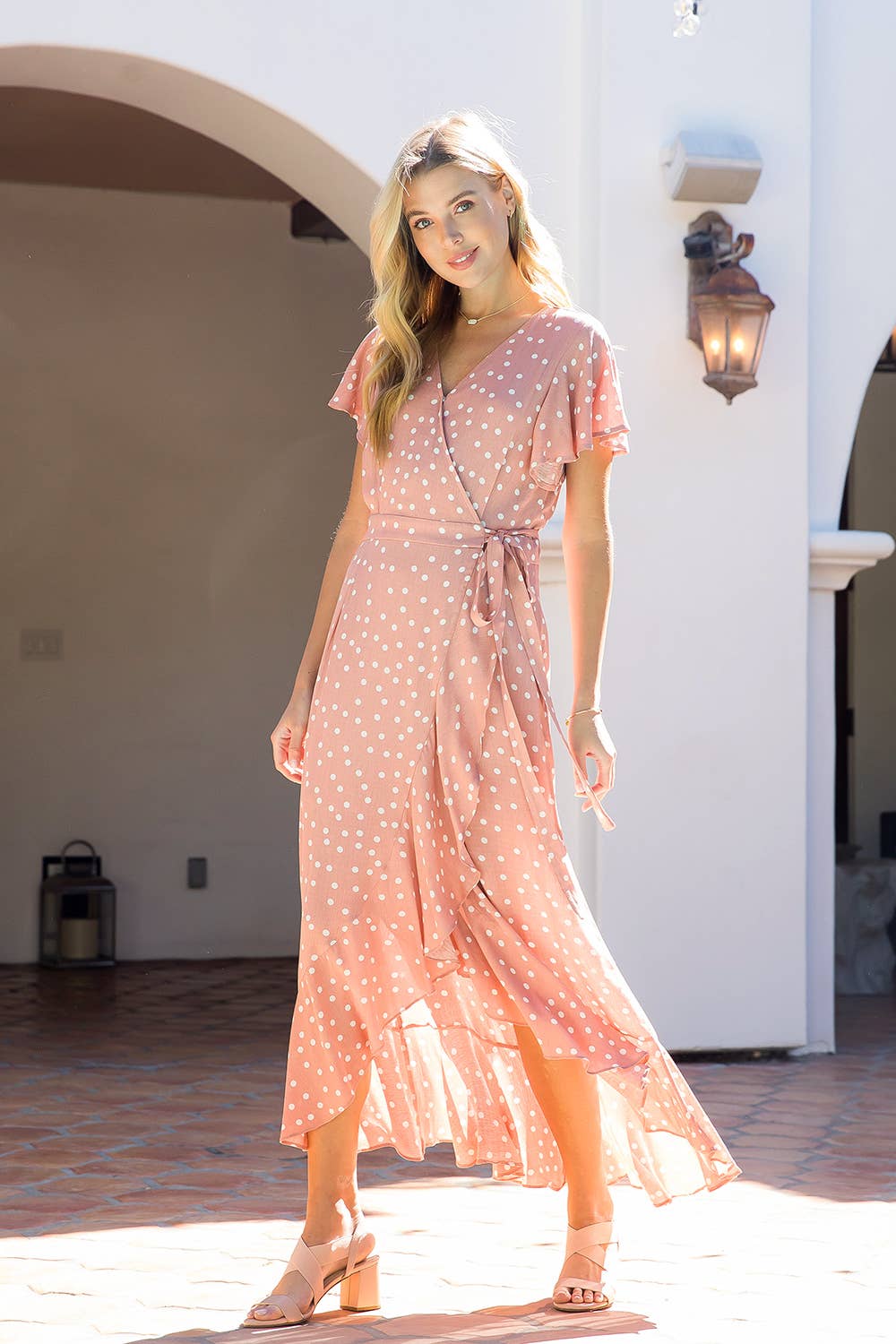 ***SALE*** Rose Polka Dot Ruffle Wrap Maxi Dress
