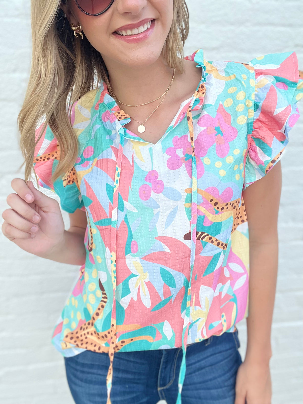 Multi Leopard Ruffled Blouse