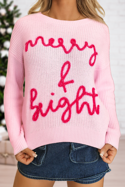 ***SALE*** Merry & Bright Letter Graphic Sweater - 1 Medium Only Available