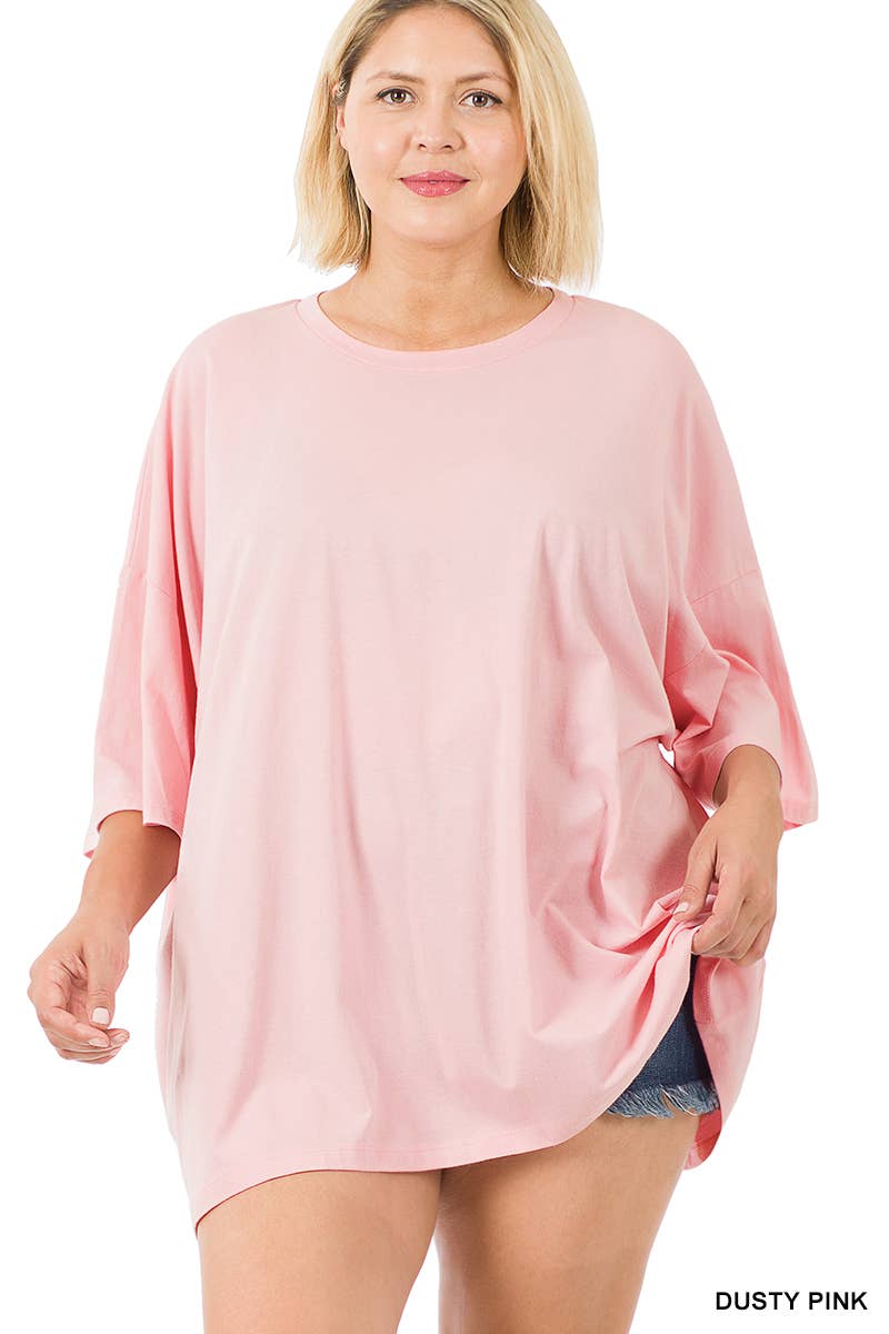 Dusty Pink Plus Cotton Drop Shoulder Boyfriend Box Tee