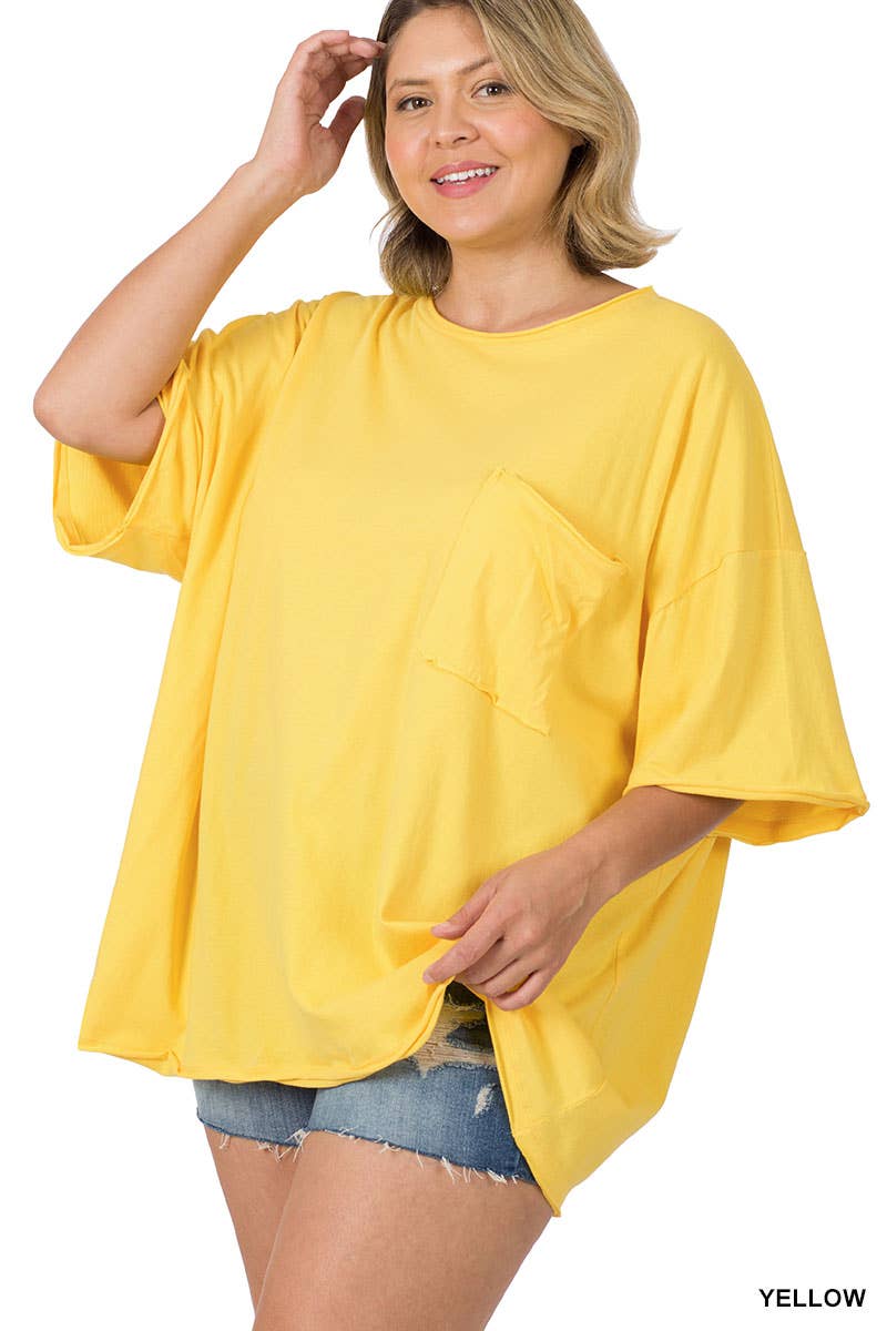 Plus Oversized Front Pocket Raw Edge Boyfriend Tee