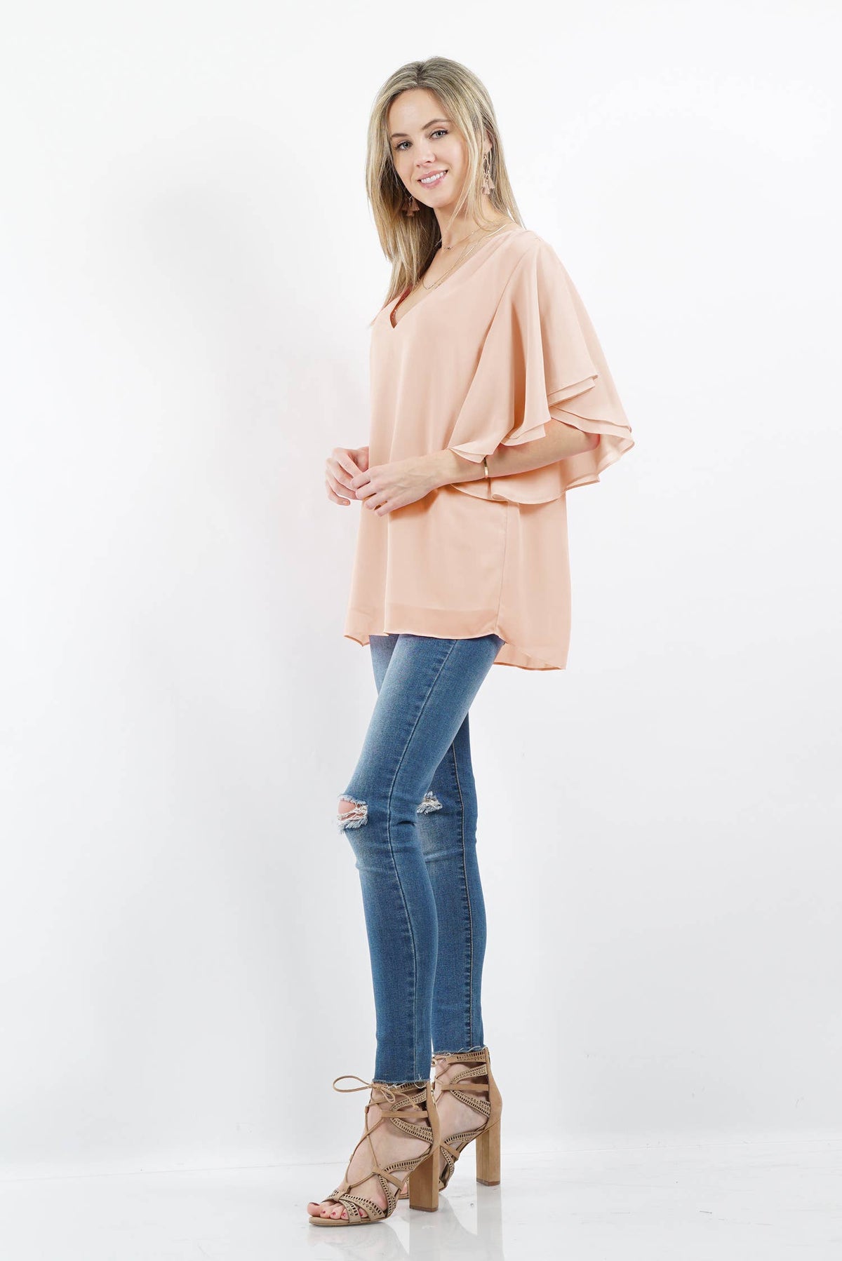 Double Layer Flutter Sleeve Top