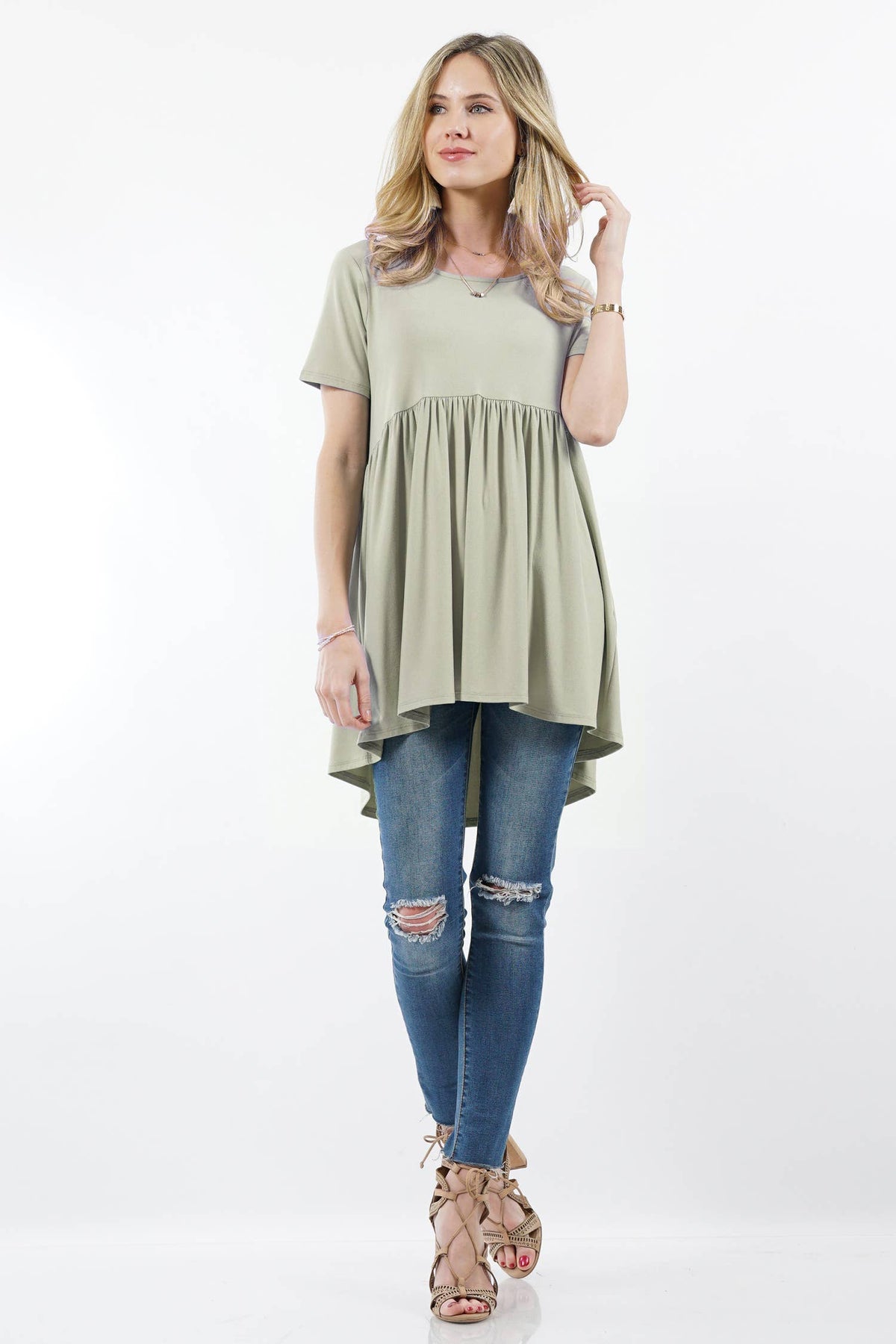 Short Sleeve With Waist Shirring Top