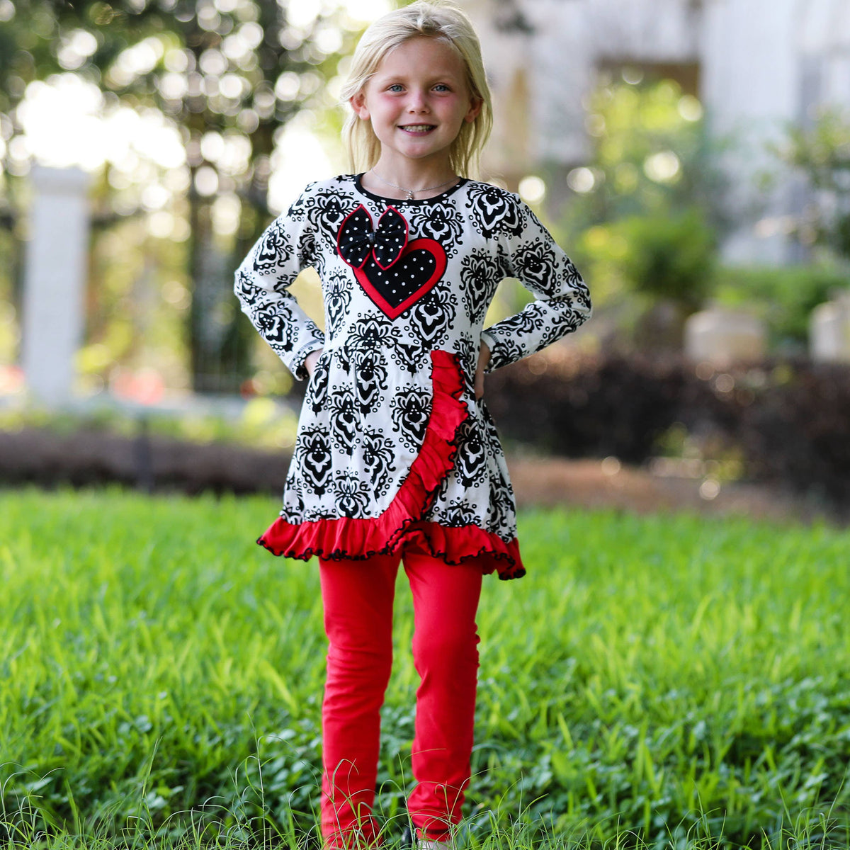 ***SALE*** Damask Heart Red Leggings 2pc Set