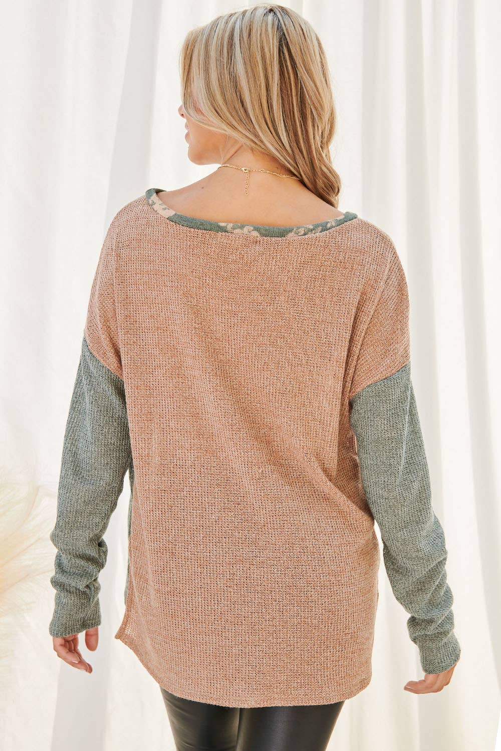 Olive Multi Colorblock Floral Pint Mixed Sweater