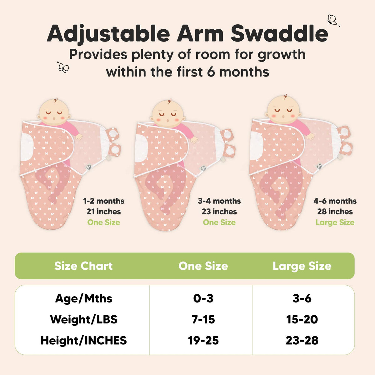 Butterflies-3pk Soothe Baby Swaddles 0-3 Months