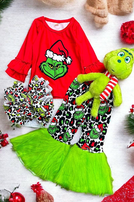 *SALE* Grinchy Print Red Top & Cheetah Pants w/Fur - 6/12M Only Available