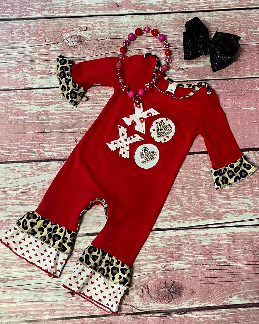 ***Sale*** Baby Girls XOXO Red Long Sleeve Cotton Romper - 18/24M