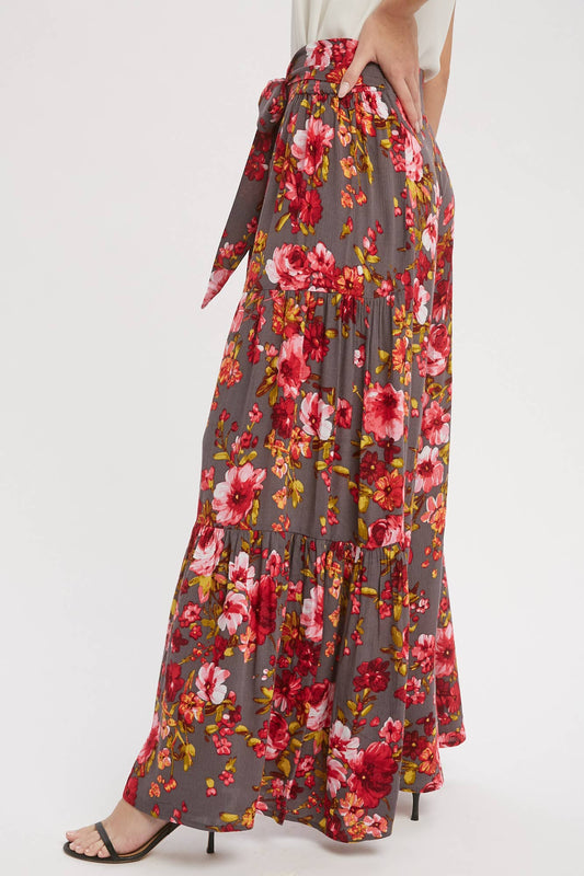*SALE* Grey Boho Floral Print Wide Leg Pants