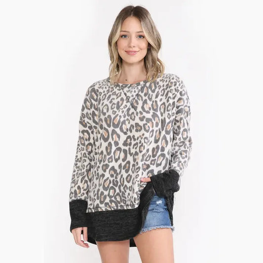 ***SALE*** Plus Ivory & Black Leopard Fleece Blouse