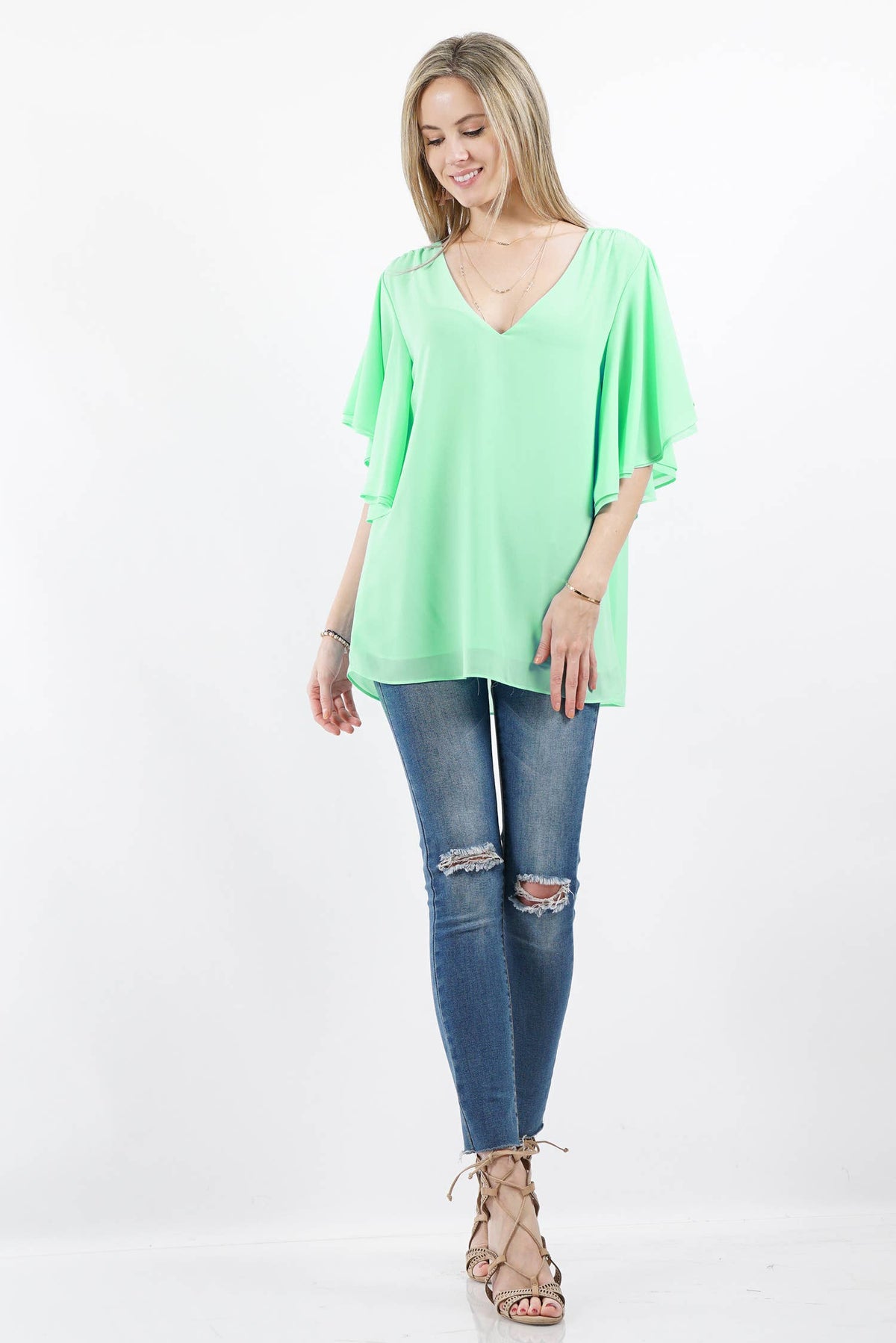Double Layer Flutter Sleeve Top