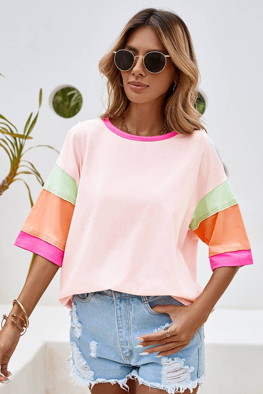 LDC Stitching Sleeve Round Neck Oversize Summer Tops